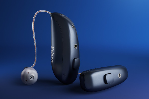 A set of Beltone Envision hearing aids in black